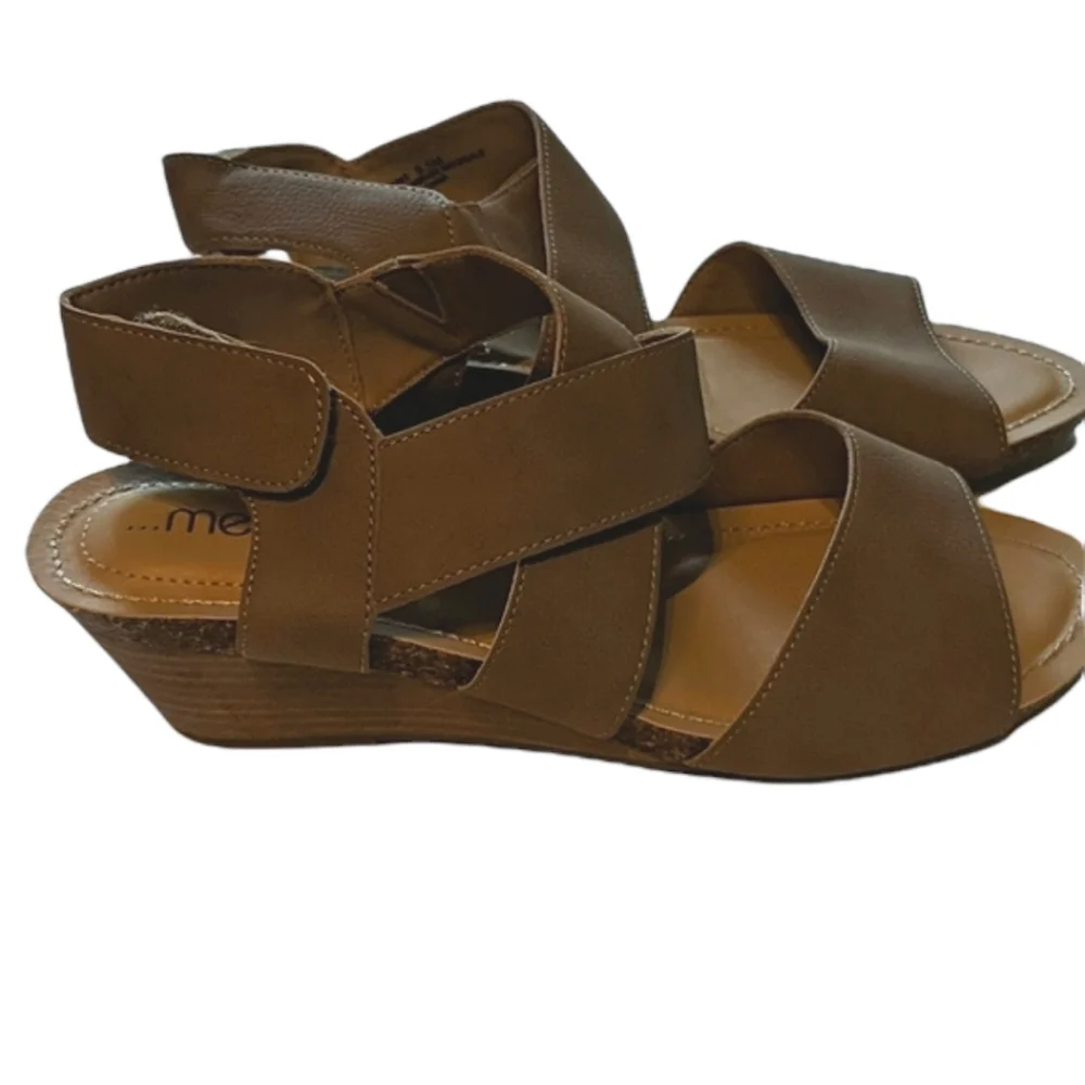 Me Too, camel color wedge sandals. Sz 9.5